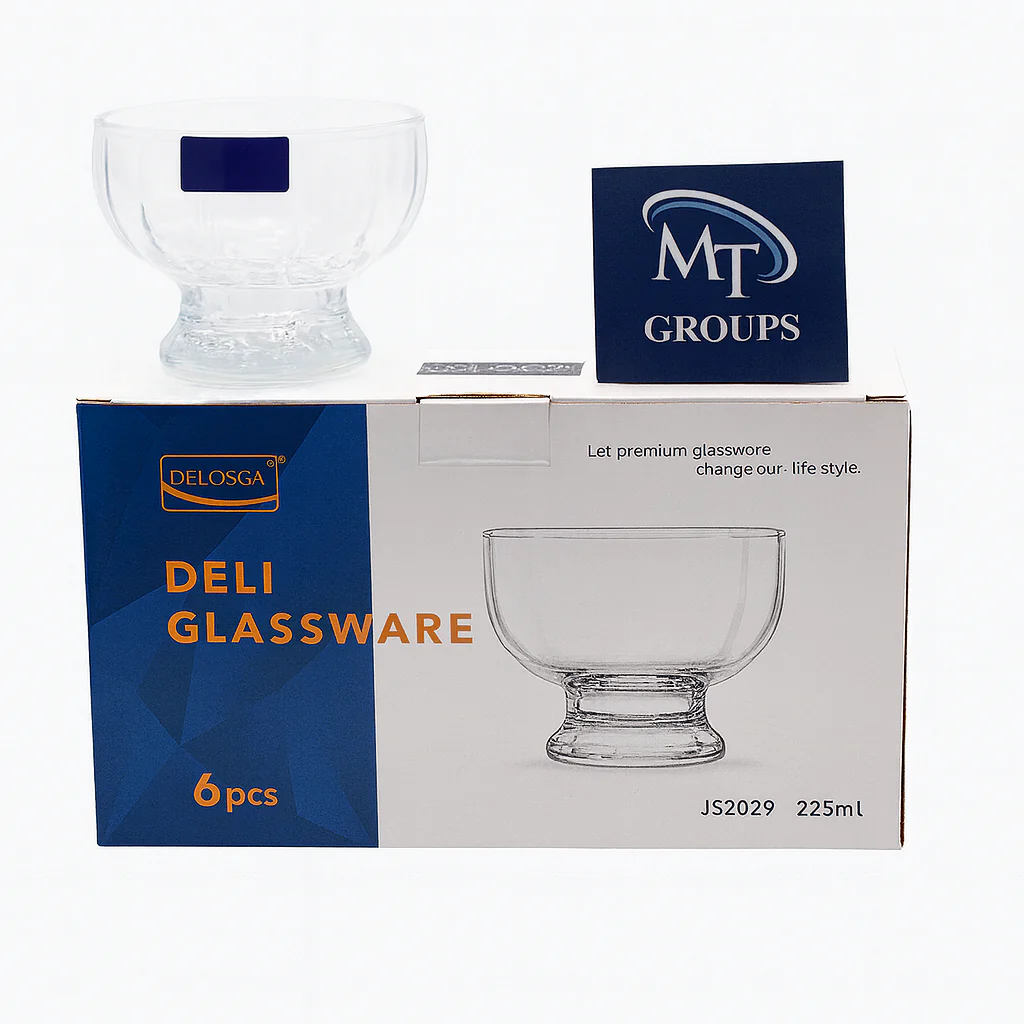 Clear Pressed-Glass Ice Cream Cups – 6-Piece Footed Dessert Set, 225 ml Capacity - Image 3
