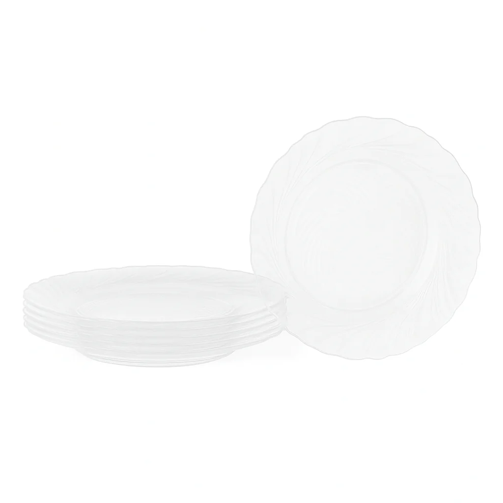 Clear Swirl-Pattern Pressed-Glass Dessert Plate Set – 6 Pieces, 194 mm Diameter - Image 2