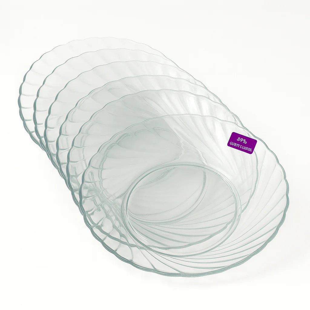 Clear Swirl-Pattern Pressed-Glass Soup Plate Set – 6 Pieces, 234 mm Diameter - Image 2