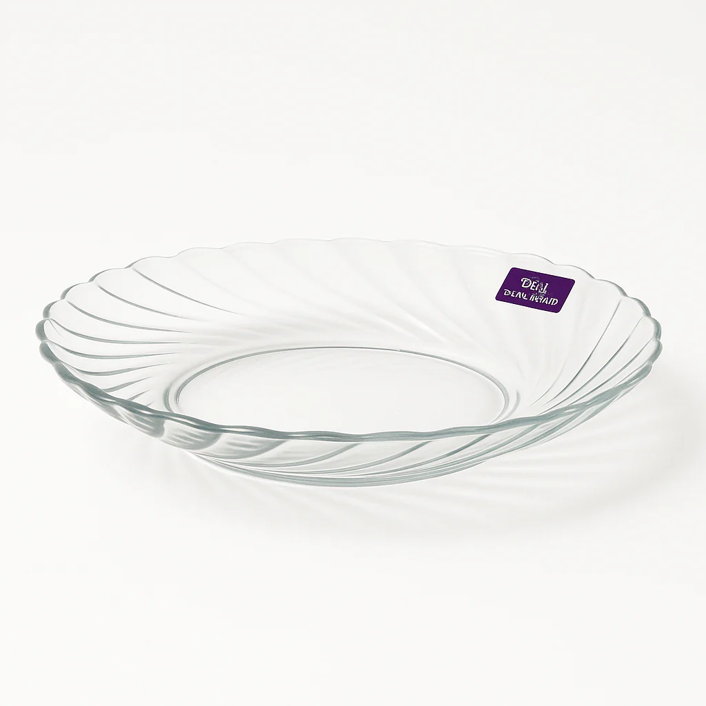 Clear Swirl-Pattern Pressed-Glass Soup Plate Set – 6 Pieces, 234 mm Diameter - Image 3