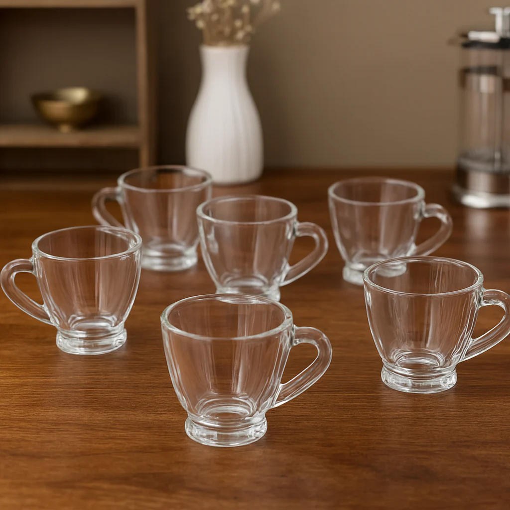 Clear Textured Glass Cup – Premium 205 ml Deli Glassware (Set of 6)