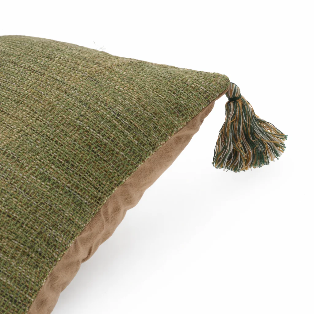 Coir Green Cushion Cover 20x20" – Rustic Textured Tassel Throw Pillow Cover - Image 2