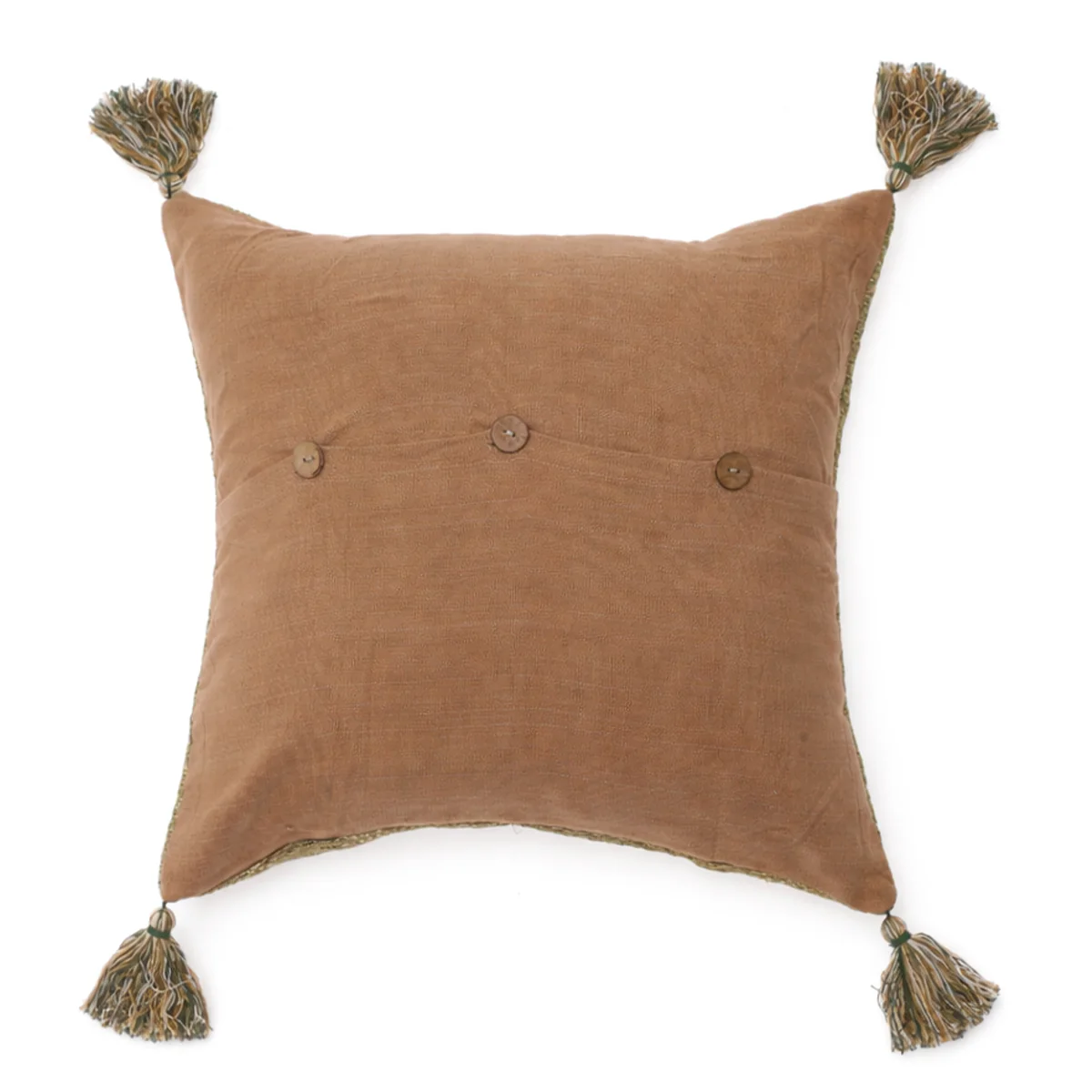 Coir Green Cushion Cover 20x20" – Rustic Textured Tassel Throw Pillow Cover - Image 3