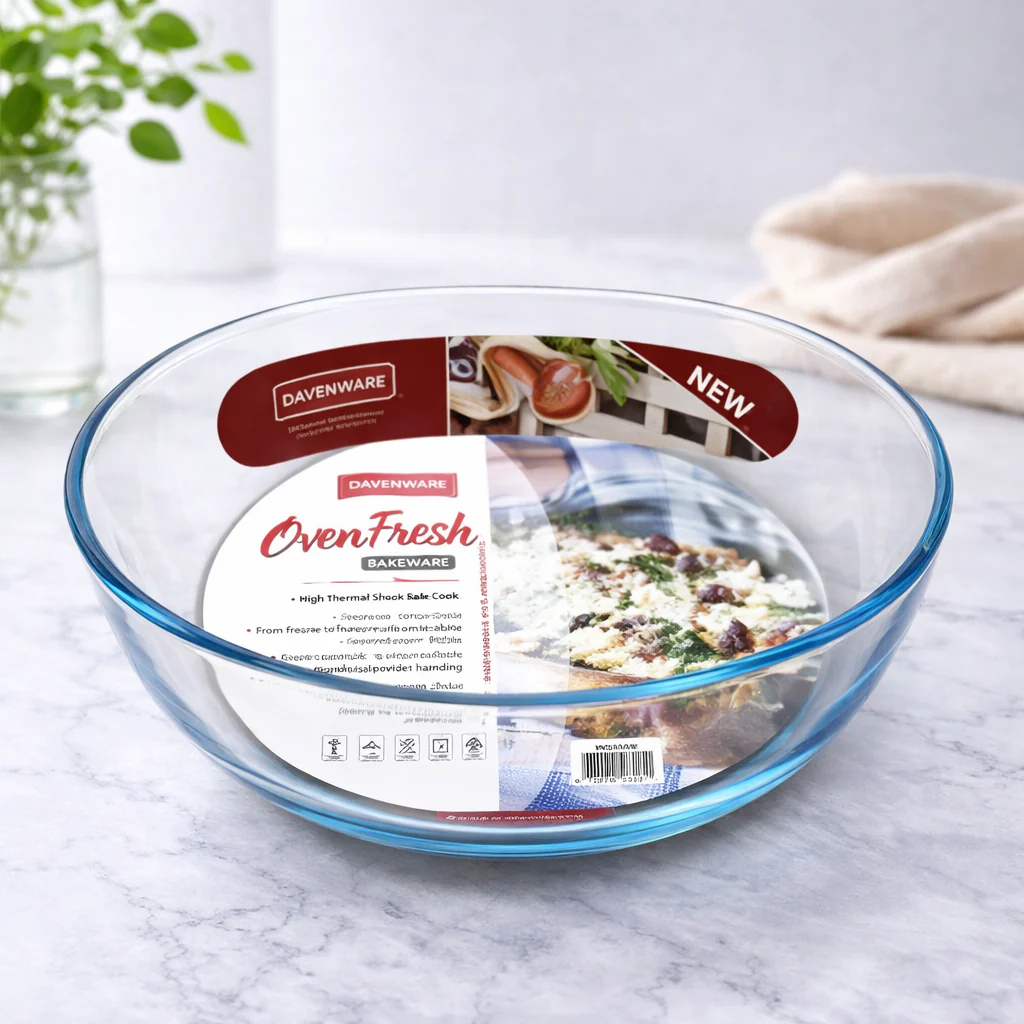 Danny Home 1.6L Round Glass Baking Pan – Oven-Safe Casserole & Serving Dish