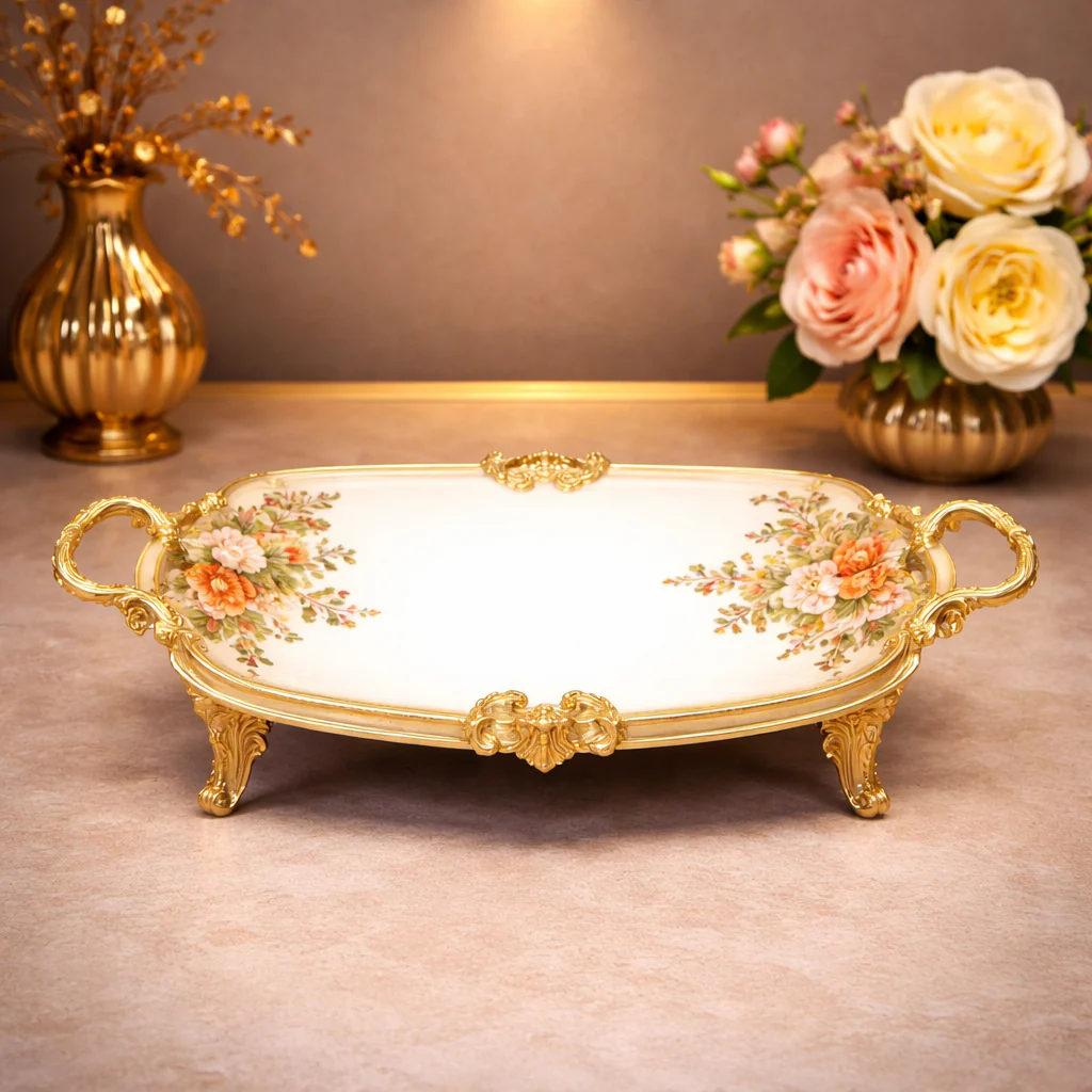 Deep Tray  – Elegant Floral Decorative Serving Tray (34x17x11cm)