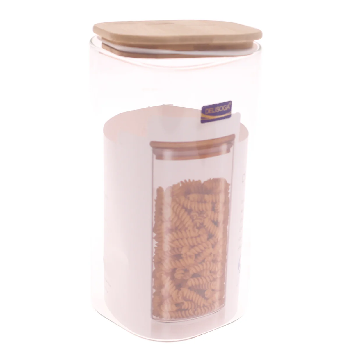 Delisoga Square Glass Storage Jar 1580ml – Bamboo Lid | GPG16 - Image 2