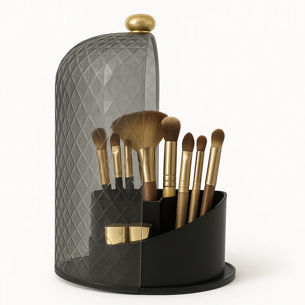 Diamond Pattern Cosmetic Brush Holder – Elegant Dustproof Makeup Organizer with Cover | Luxury Vanity Storage Case for Brushes & Beauty Tools