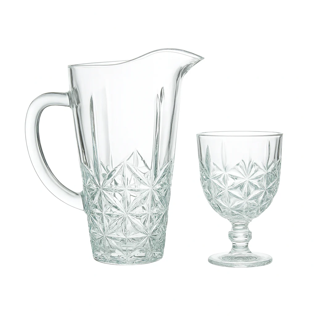 Elegant Cut-Glass Water Set – 7-Piece Set (1.2 L Jug + 340 mL Stemmed Glasses) - Image 2