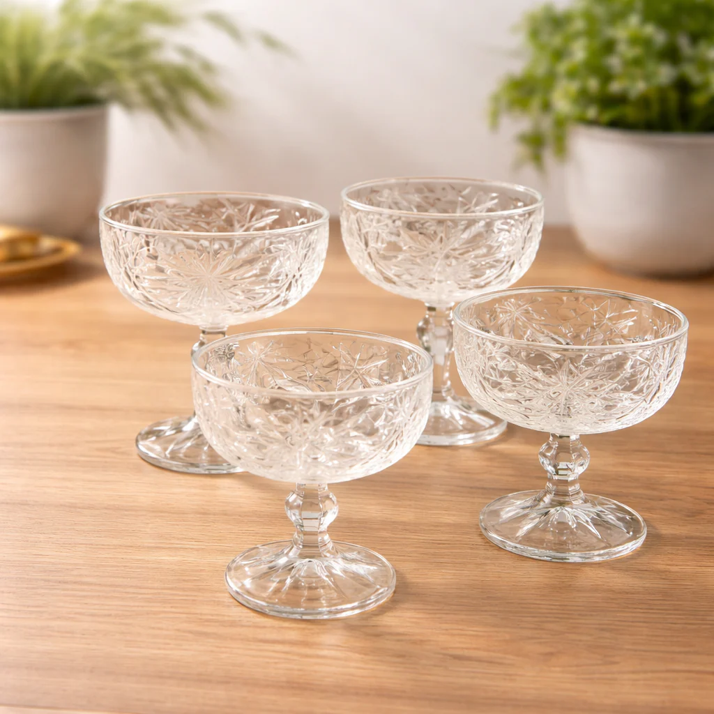 Elegant Cutwork Ice Cream Dessert Bowls – Vintage Style Serving Cups (Set of 4)