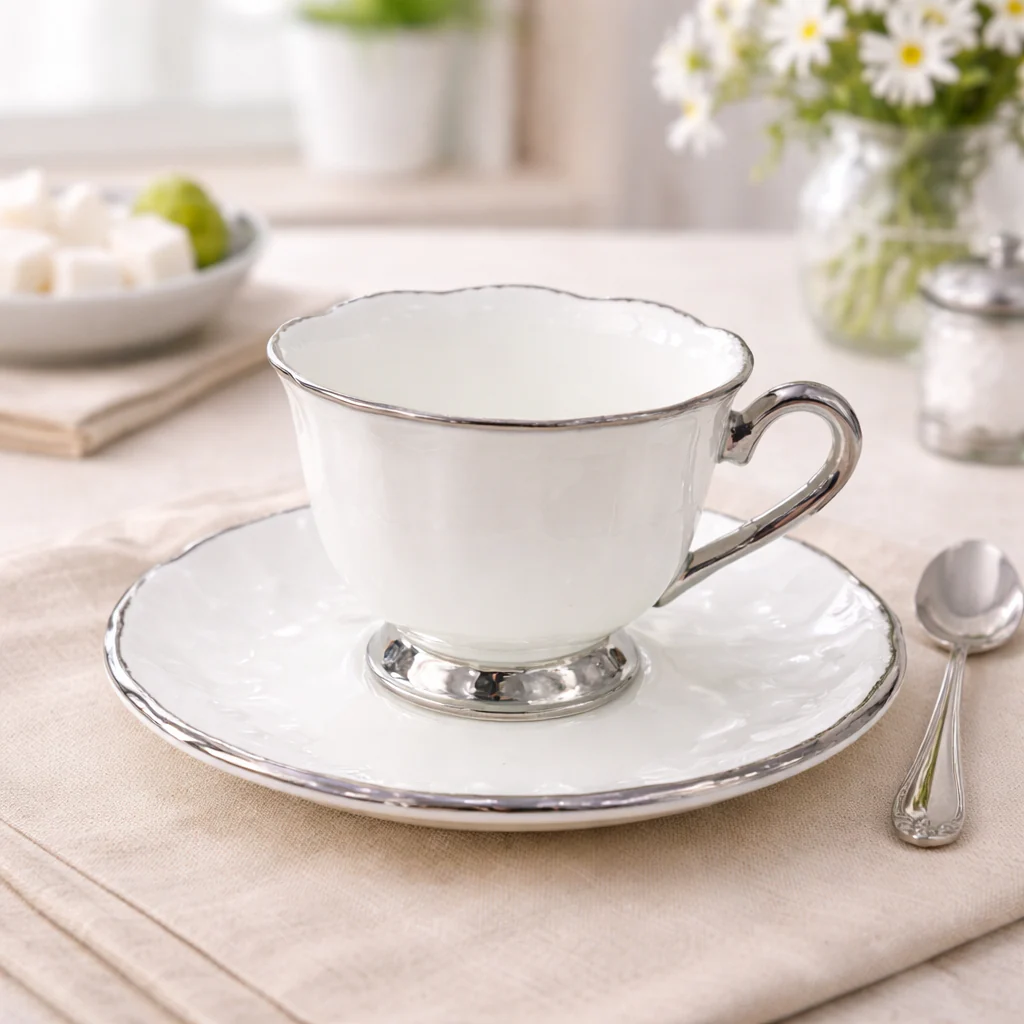 Elegant Silver Rim Tea Set