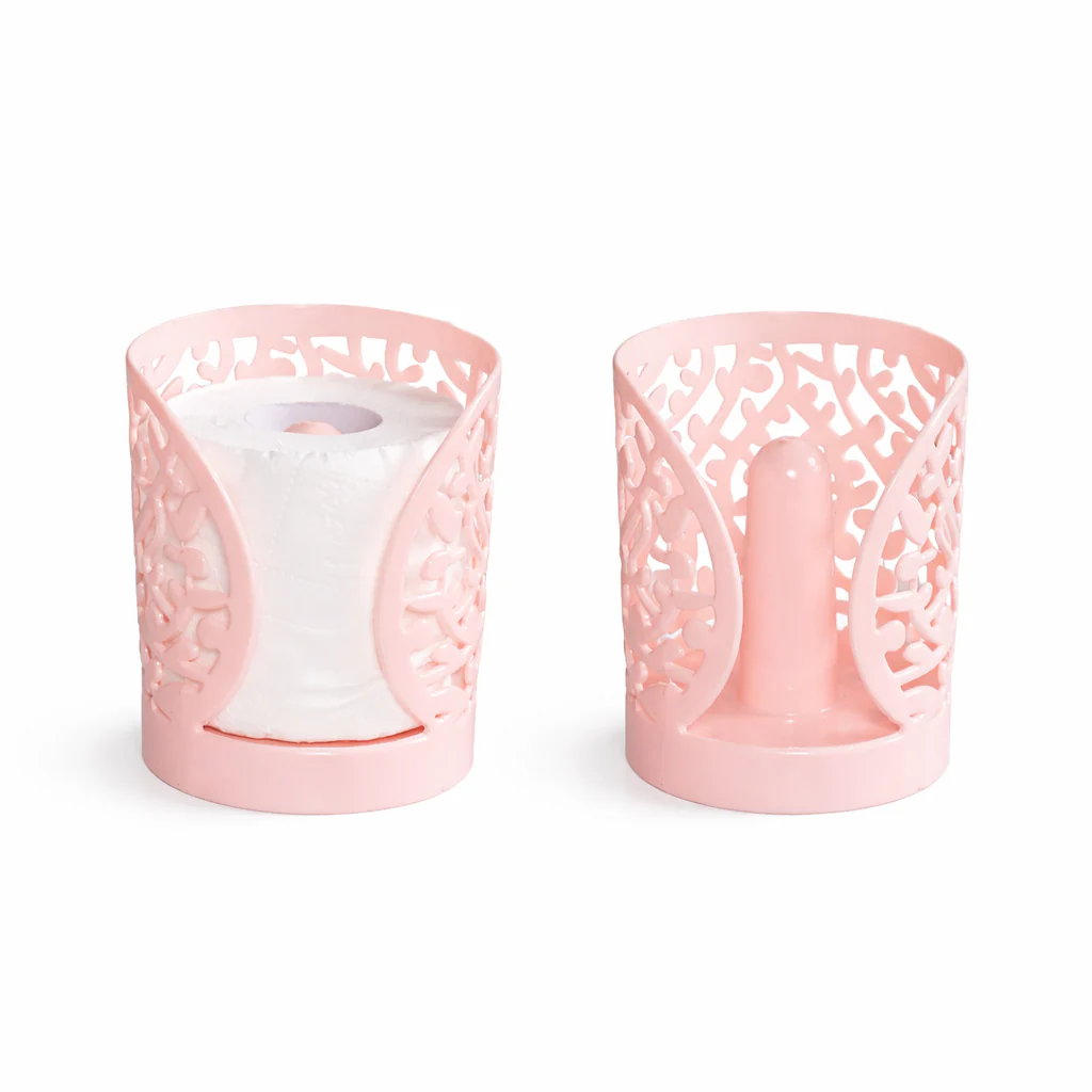 Floral Tissue Holder – Decorative Bathroom & Kitchen Tissue Roll Stand (Pink / Dark Pink, BPA-Free) - Image 2