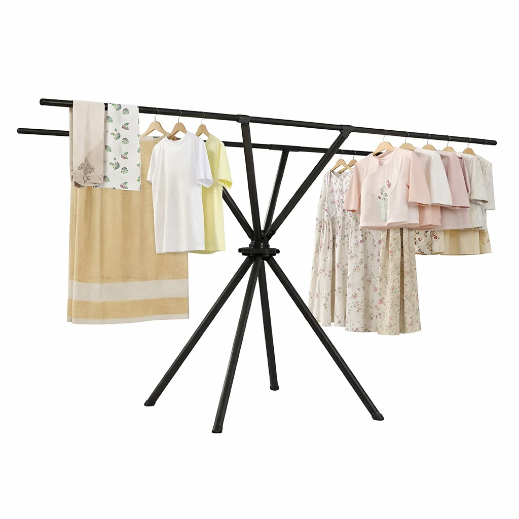 Foldable Pole Cloth Rack – Heavy Duty Rotating Clothes Drying Stand with Tripod Base