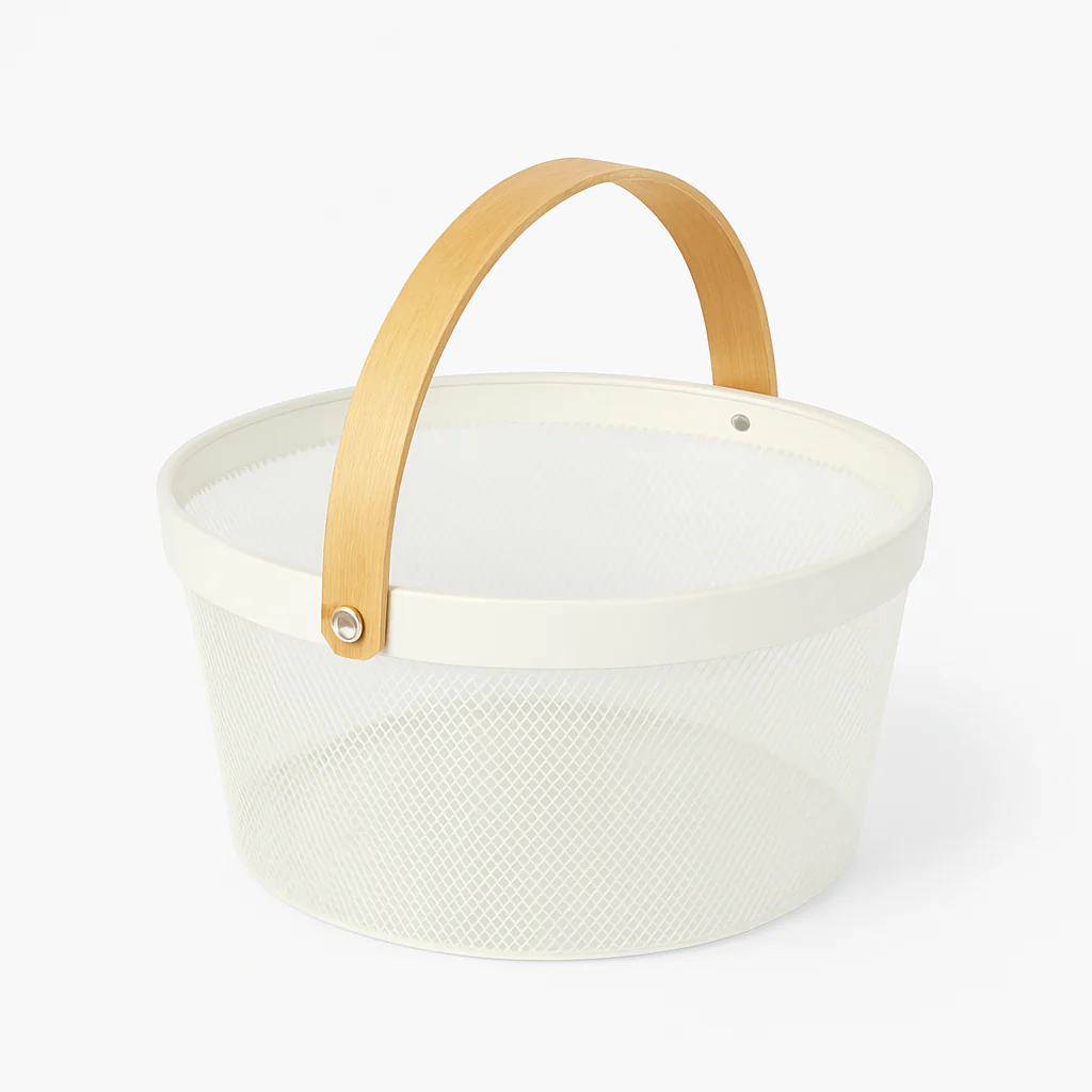 Fruit Basket with Bamboo Handle – 10 × 7 Inch (White) - Image 2