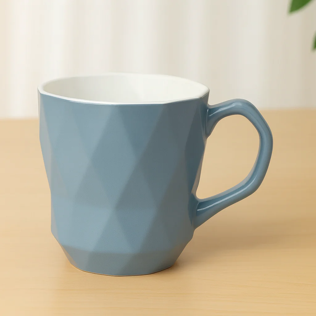 Geometric Blue Mug – Modern Faceted Ceramic Coffee Cup - Image 3