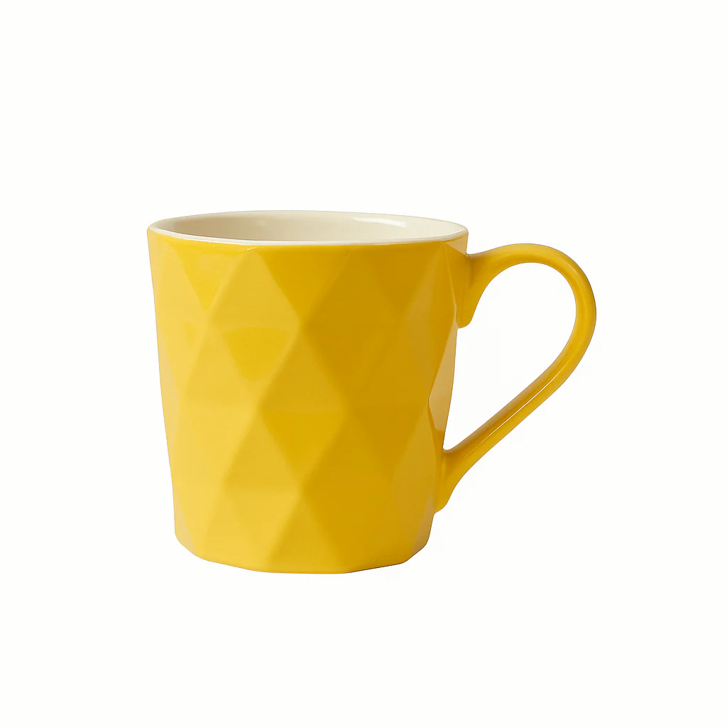 Geometric Yellow Ceramic Mug – Diamond Embossed Modern Coffee & Tea Cup - Image 2
