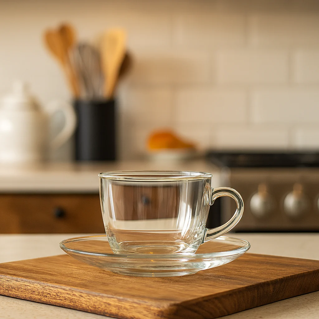 Glass Cup & Saucer Set – 12-Piece Premium Clear Glassware (210 ml Cups)