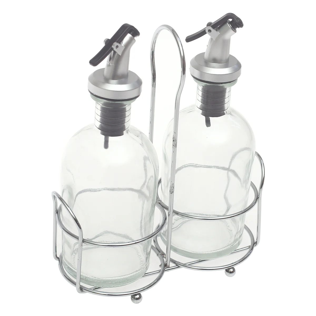 Glass Oil & Vinegar Bottle Set 3 Pieces – 260ml Dispenser with Metal Stand - Image 2