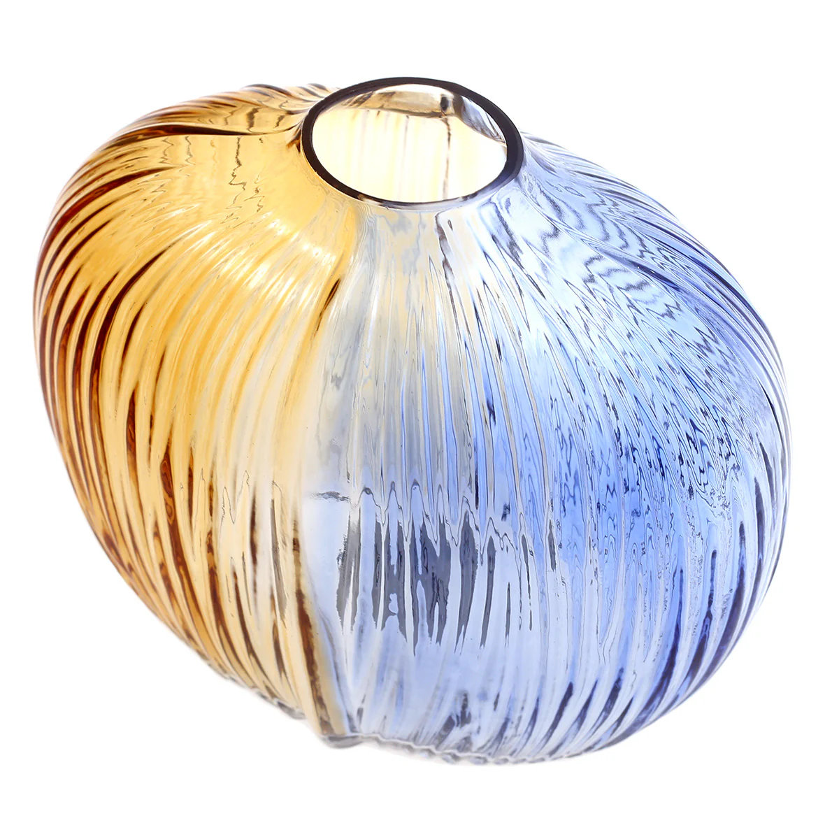 Glass Vase L Blue & Gold 12X4.5X8.5Inch HY-015 - Image 2