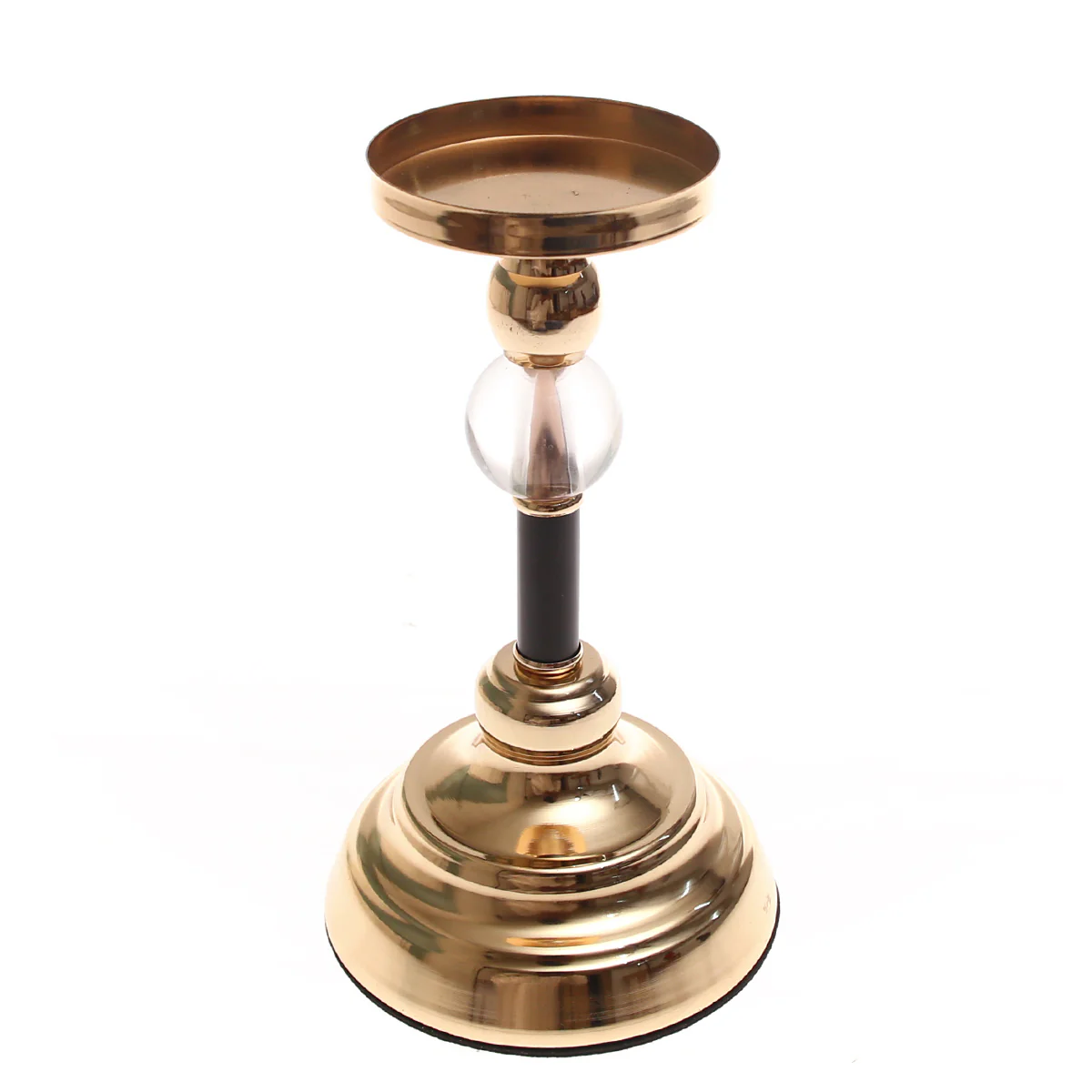 Gold & Black Pillar Candle Holder with Glass Accent - Image 2