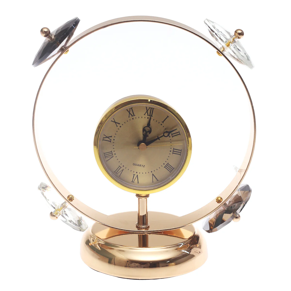 Gold Decorative Table Clock with Crystal Accents – Luxury Quartz Desk Clock, 8 x 9 Inch - Image 2