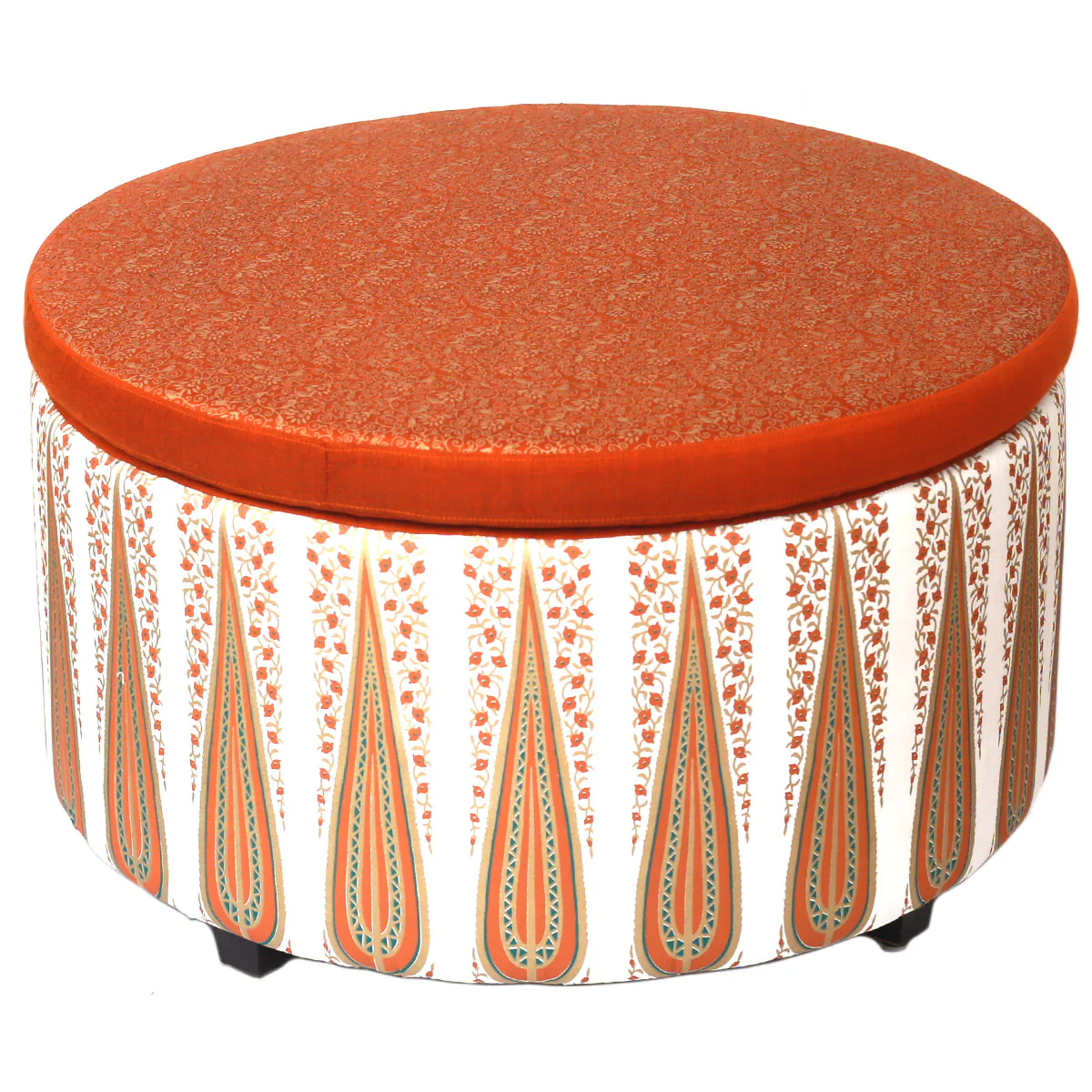 Gold Lines Damask Round Ottoman - Image 2