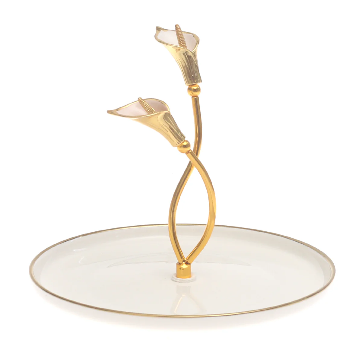 Gold & White Decorative Serving Platter 8 Inch – Elegant Glass Platter with Floral Handle - Image 2