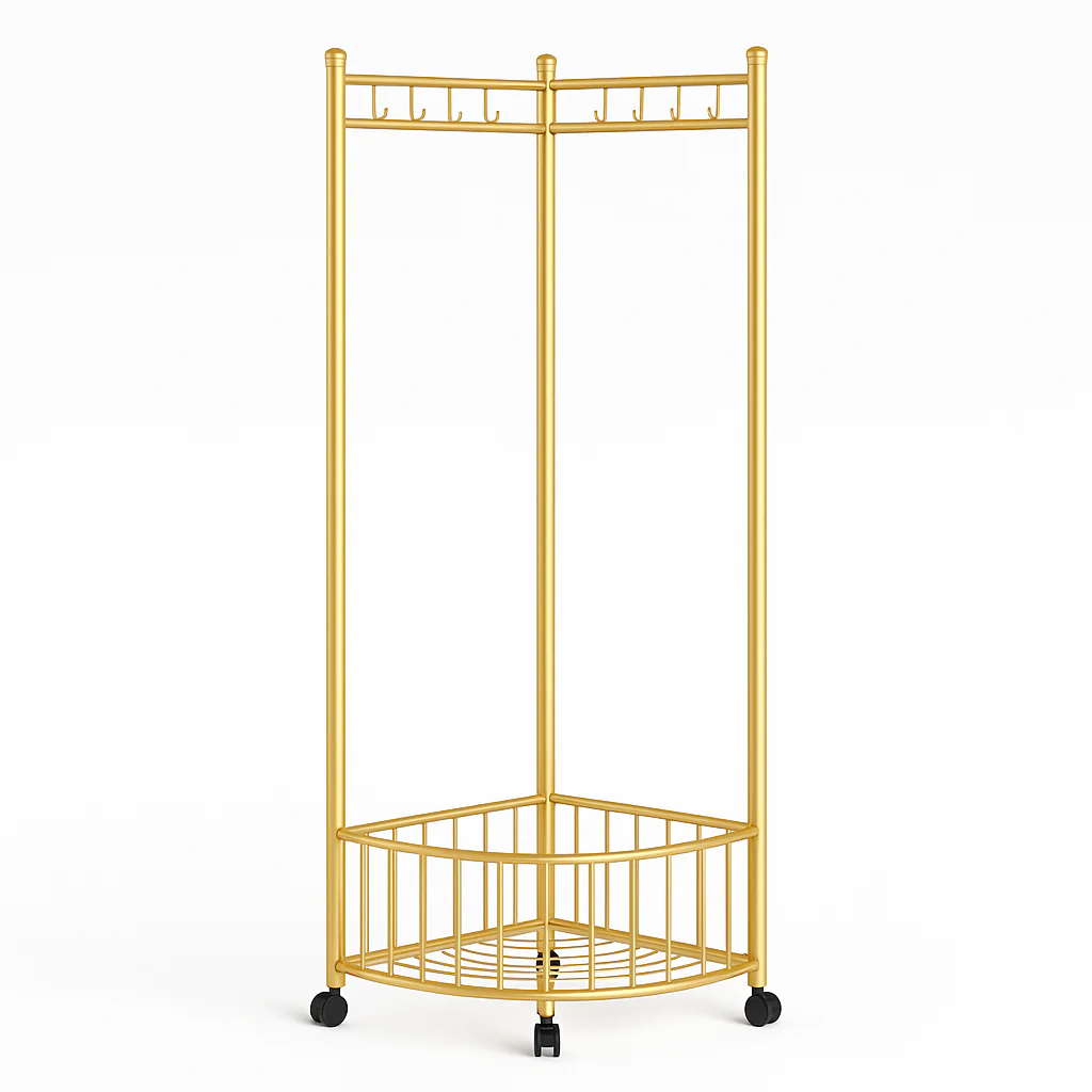 Golden Corner Clothes Rack with Hooks & Storage – Space-Saving Organizer