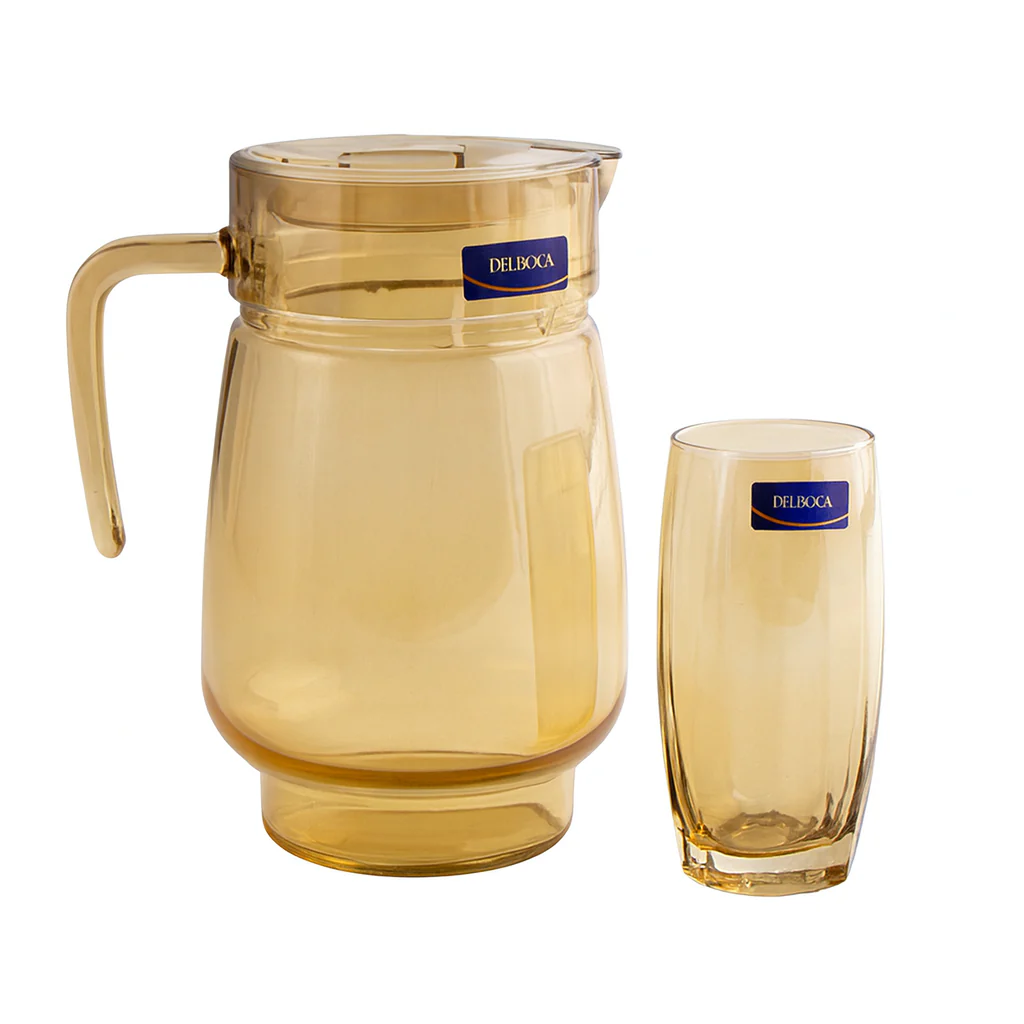 Golden-Tinted 7-Piece Water Set – 1.6 L Jug with 365 ml Glasses (Premium Coloured Glassware) - Image 2