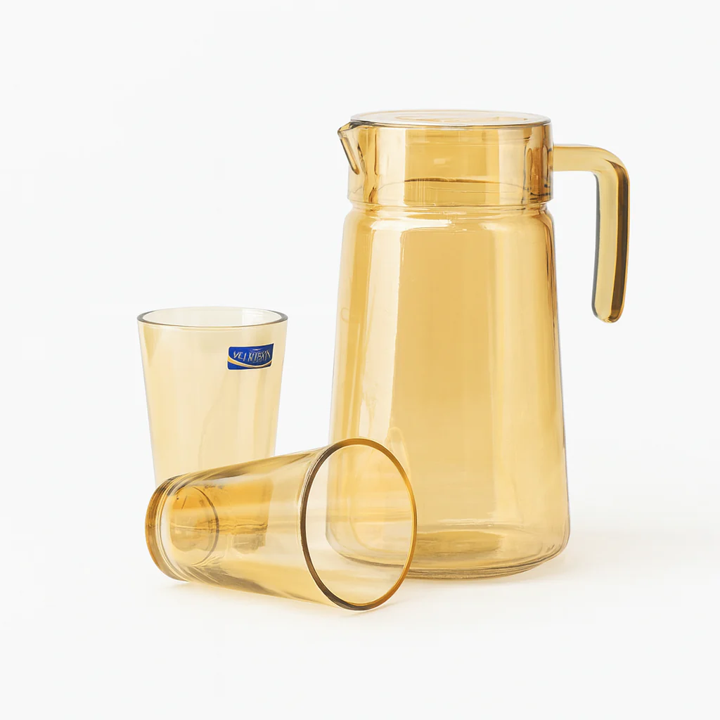 Golden-Tinted 7-Piece Water Set – 1.98 L Jug with 315 ml Glasses (Premium Coloured Glassware) - Image 2