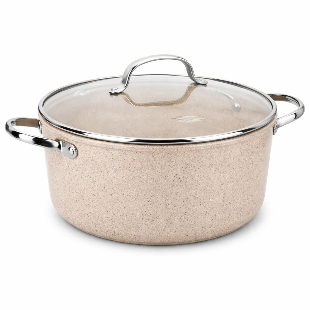 Granita Aluminum Casserole 28 x 14.5 cm – 8.0L Granite Nonstick Cooking Pot with Glass Lid
