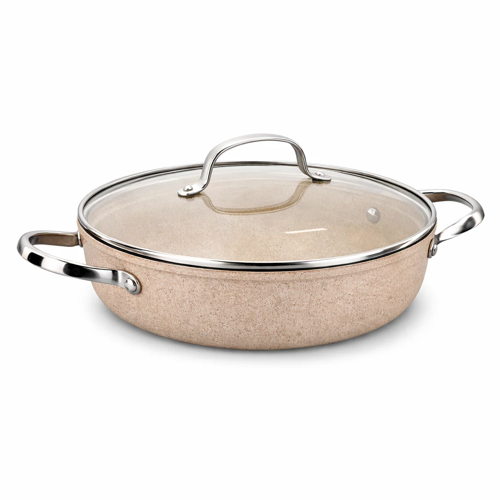 Granita Aluminum Low Casserole – Granite Nonstick Shallow Cooking Pot with Glass Lid (3.5L / 4.0L)