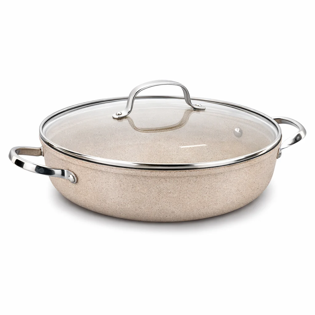 Granita Aluminum Low Casserole – Granite Nonstick Shallow Cooking Pot with Glass Lid (3.5L / 4.0L) - Image 2