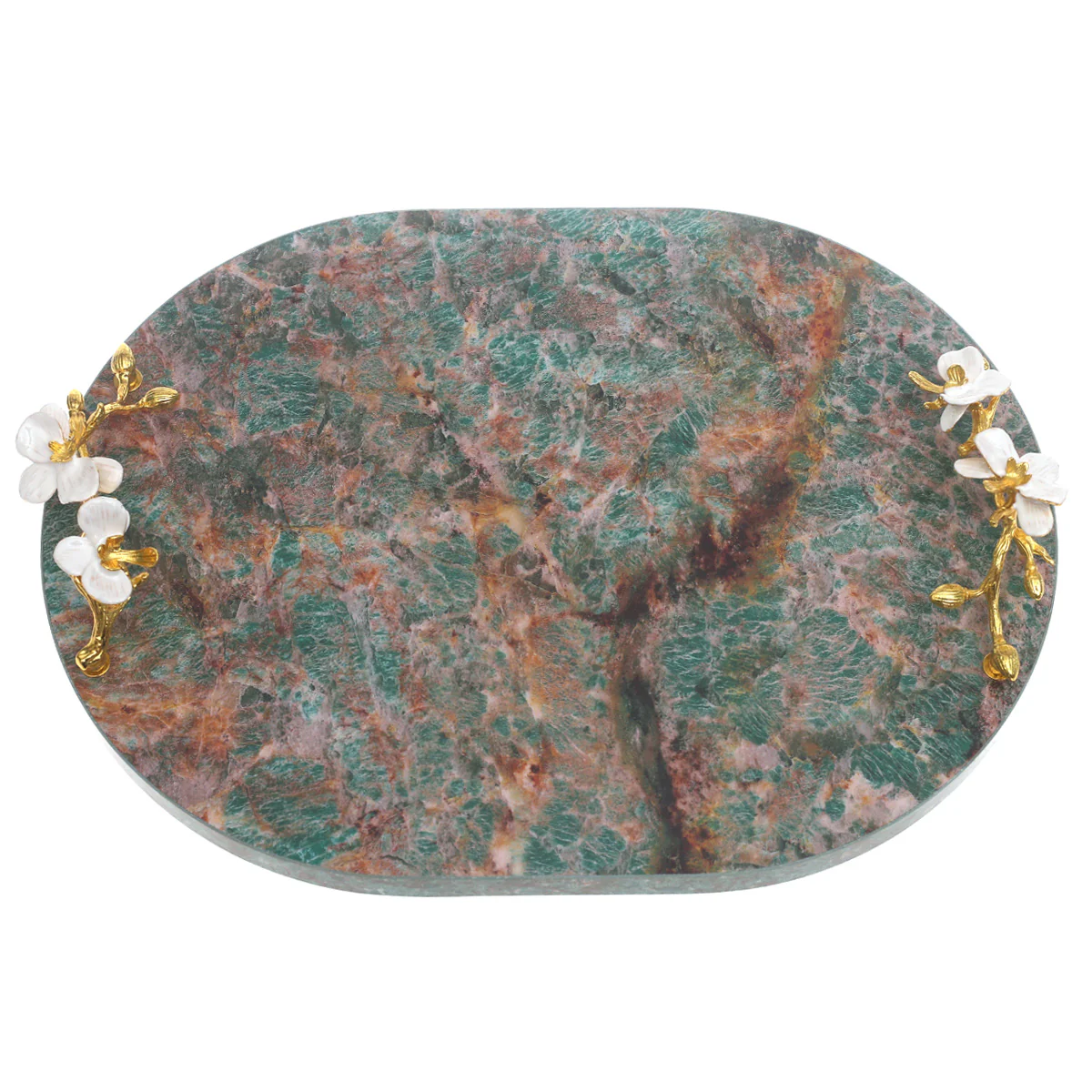 Green Marble Effect Serving Tray with Floral Handles 12 × 16 Inch – Decorative Luxury Tray - Image 2