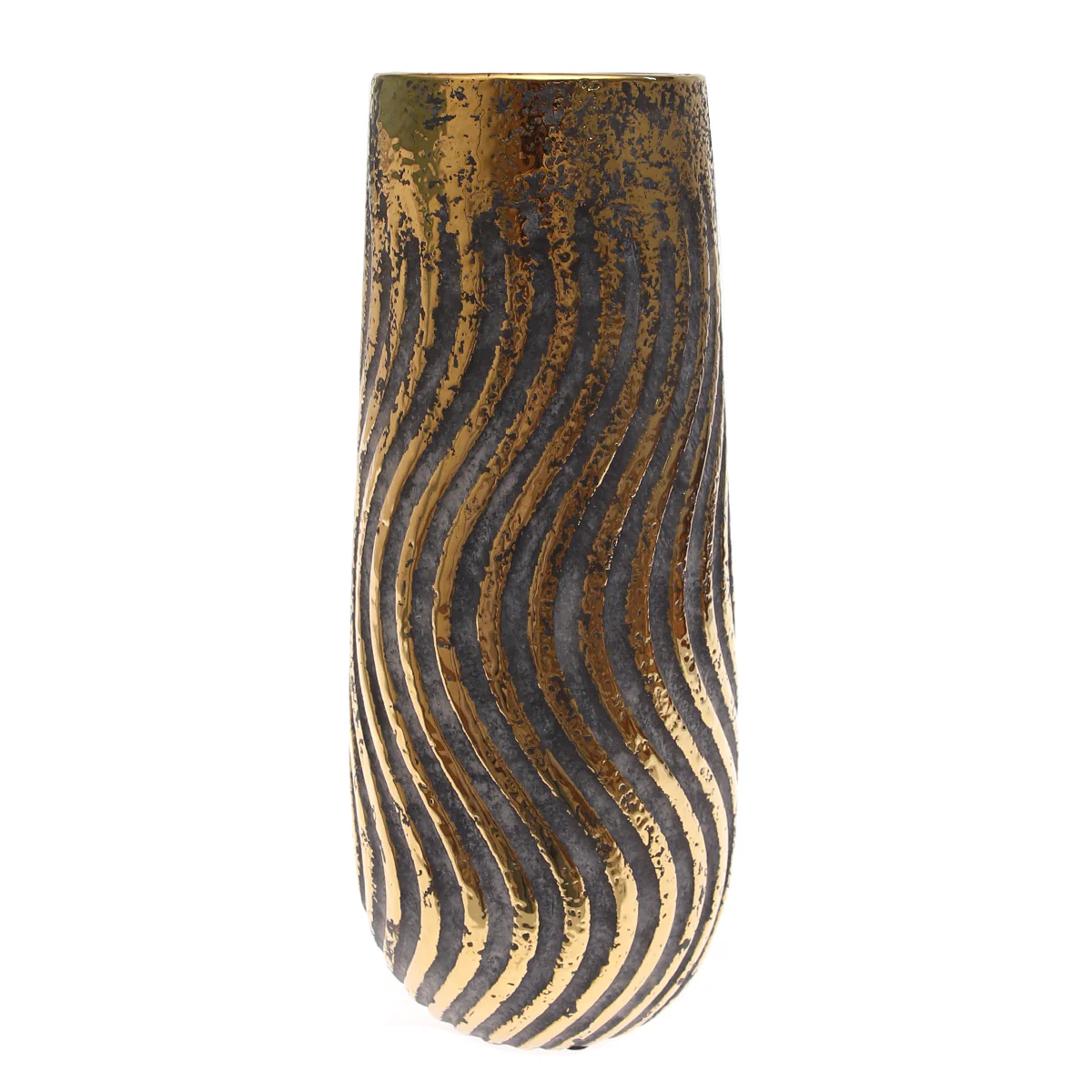 Grey & Gold Swirly Ceramic Vase | Luxury Home Décor Pakistan | Modern Tall Vase - Image 2