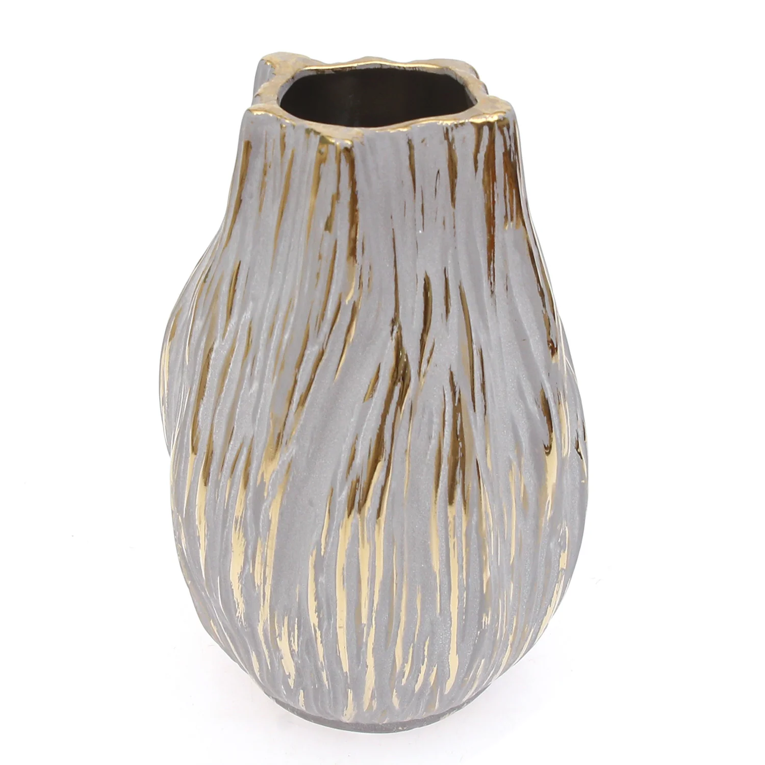 Grey & Gold Textured Ceramic Vase – Medium - Image 2