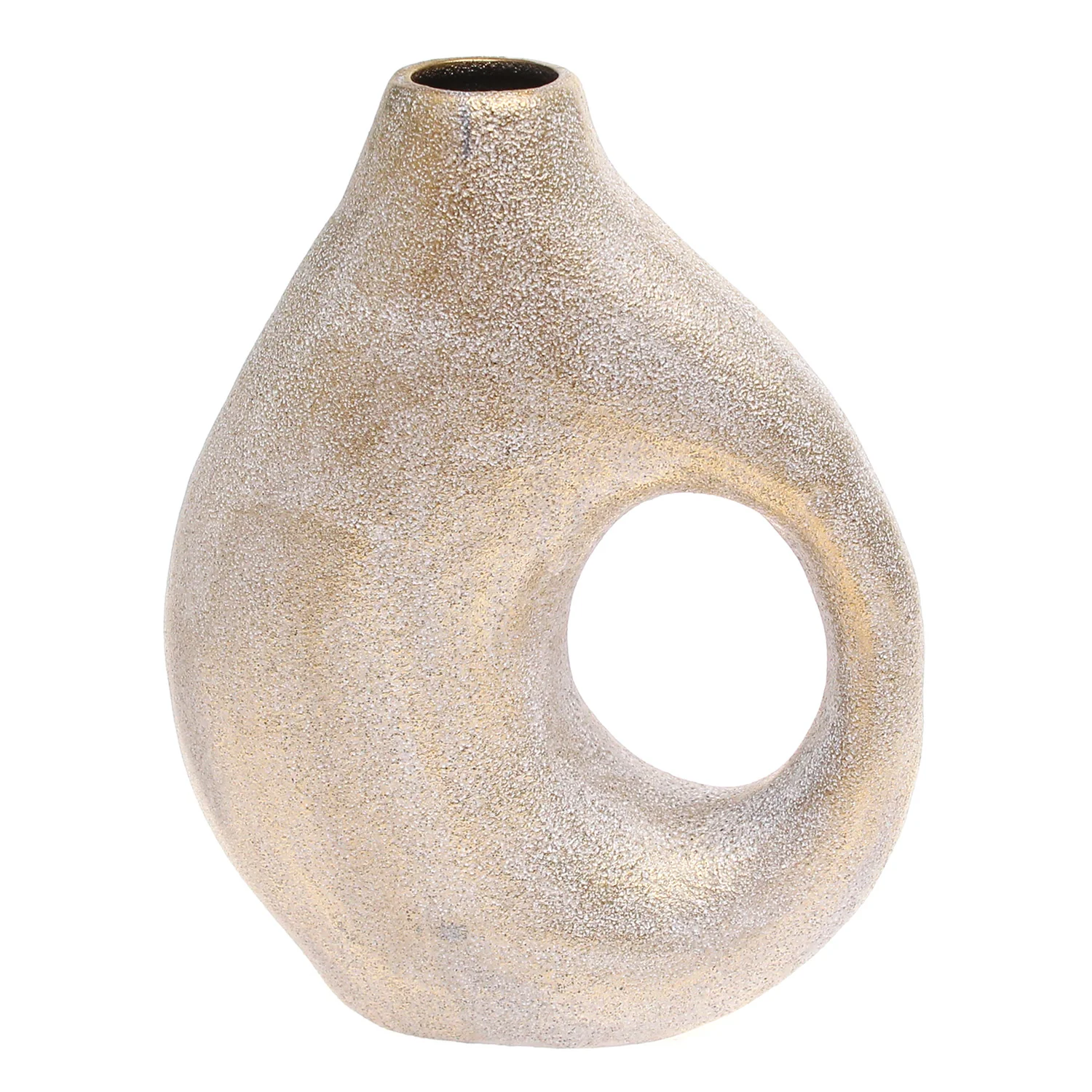 Grey & Gold Textured Sculptural Ceramic Vase – Modern Ring-Form Accent - Image 2
