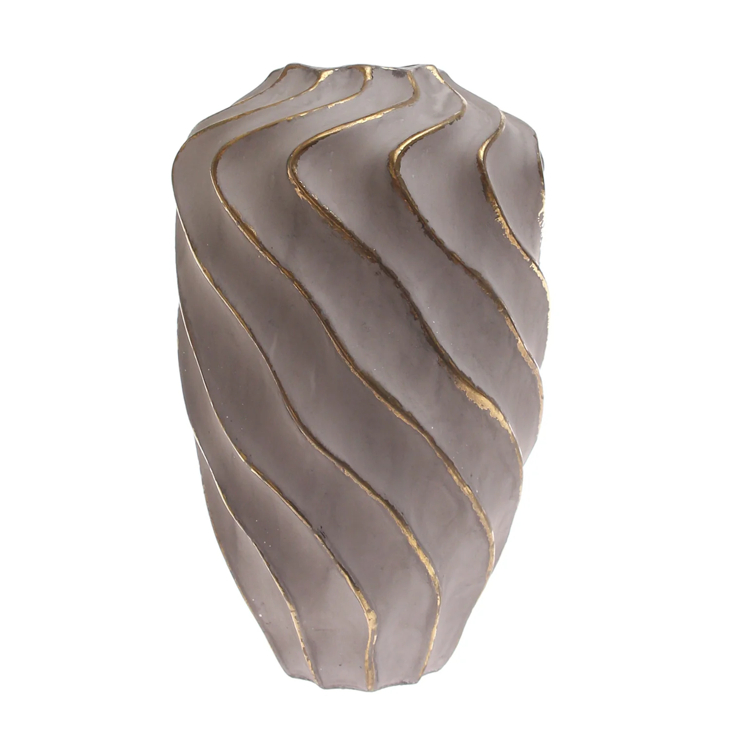 Grey & Gold Wave-Textured Ceramic Vase – Large - Image 2