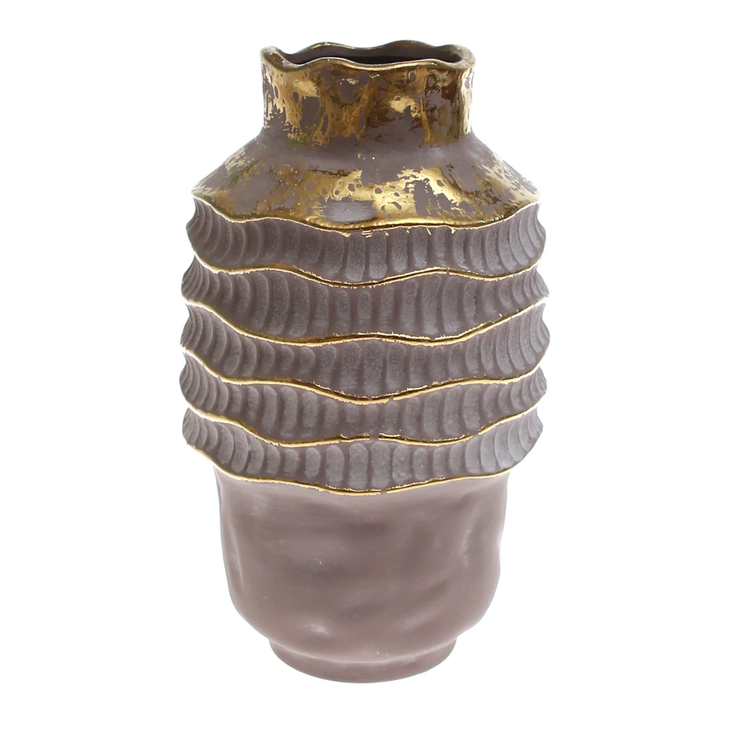 Grey & Golden Round Textured Ceramic Vase - Image 2