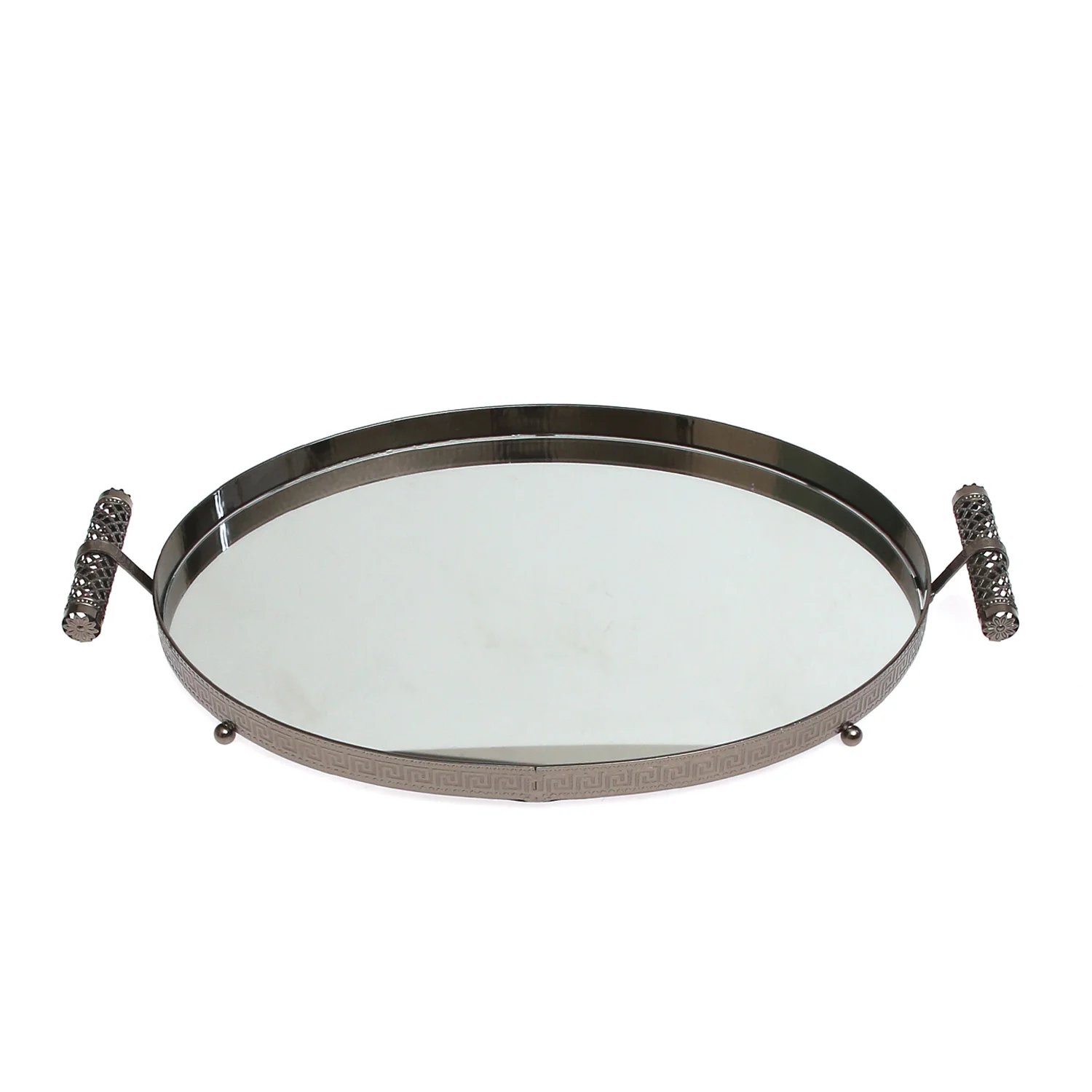 Grey Oval Iron &amp; Glass Decorative Tray