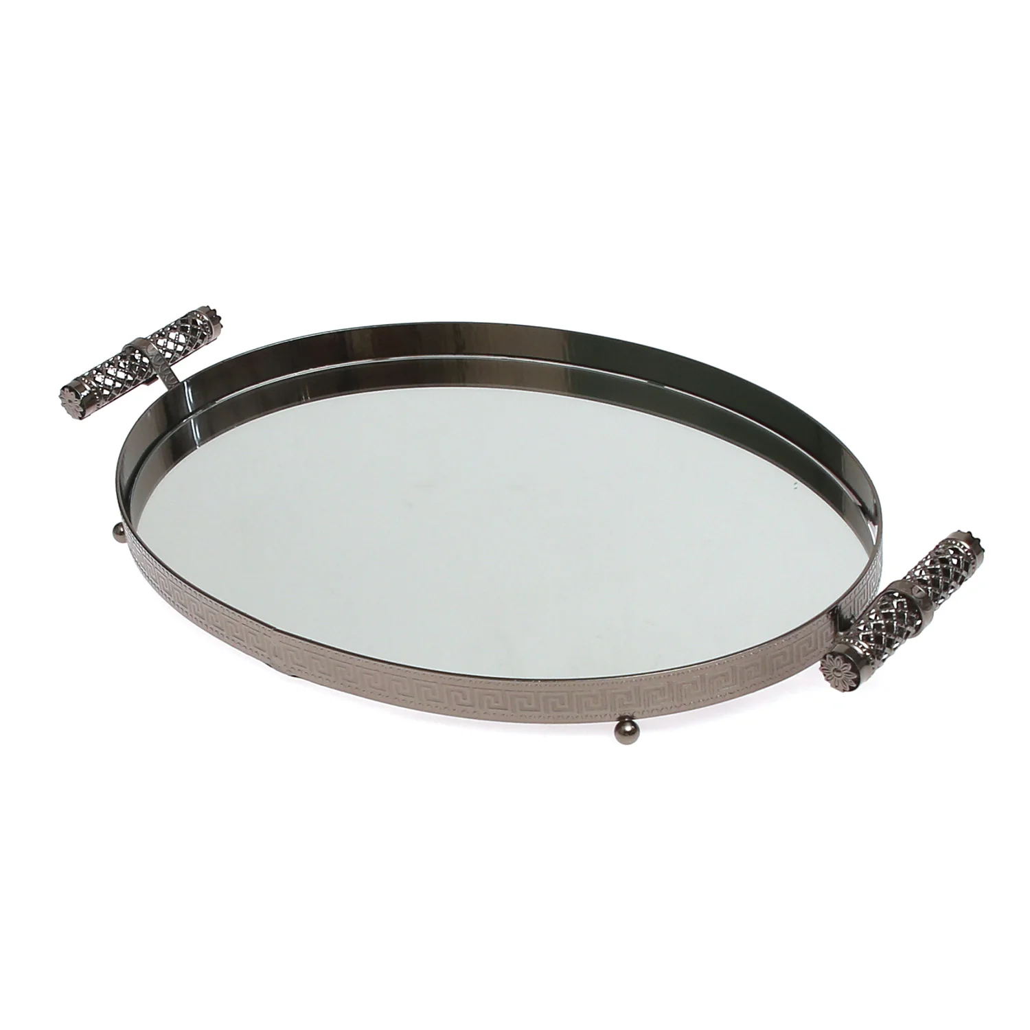 Grey Oval Iron &amp; Glass Decorative Tray - Image 2