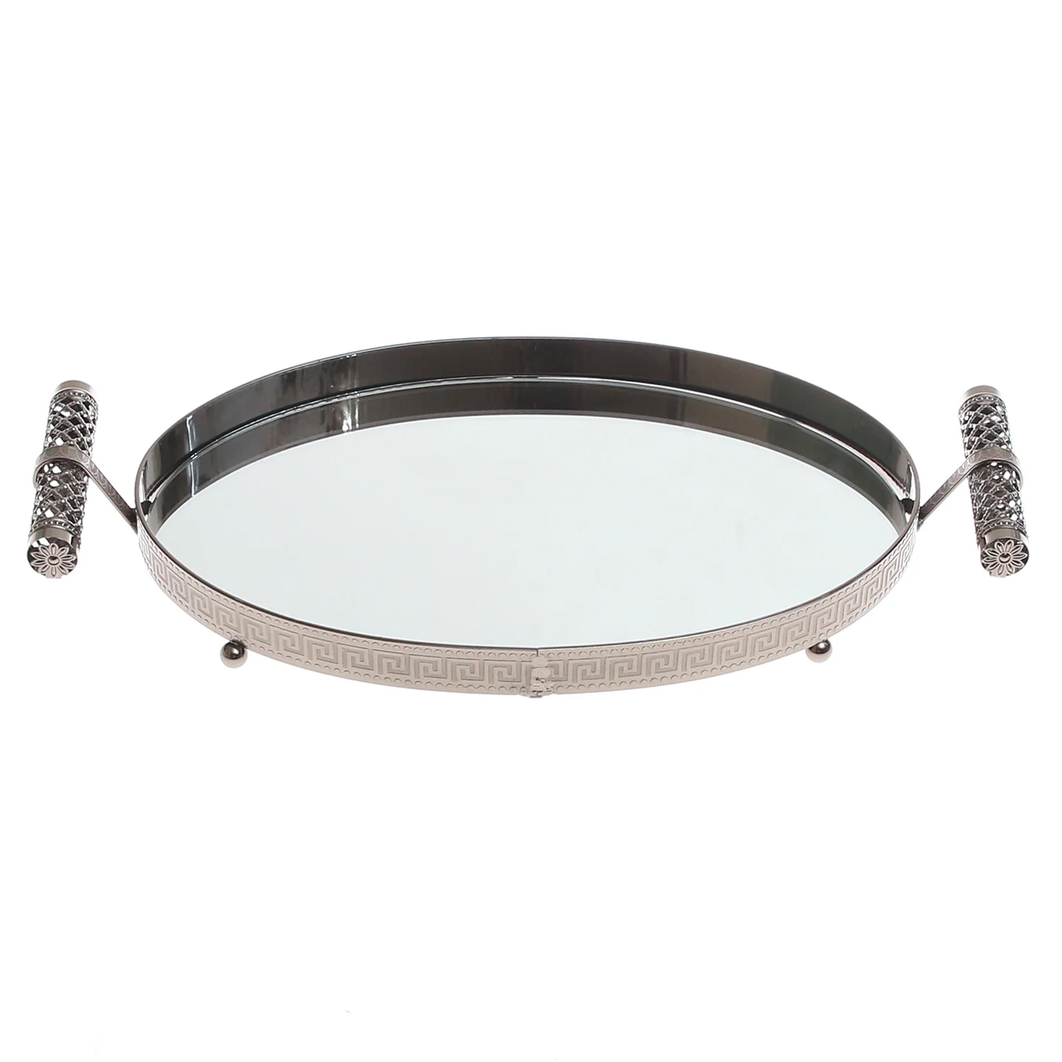Grey Oval Iron & Glass Decorative Tray – D2630-C