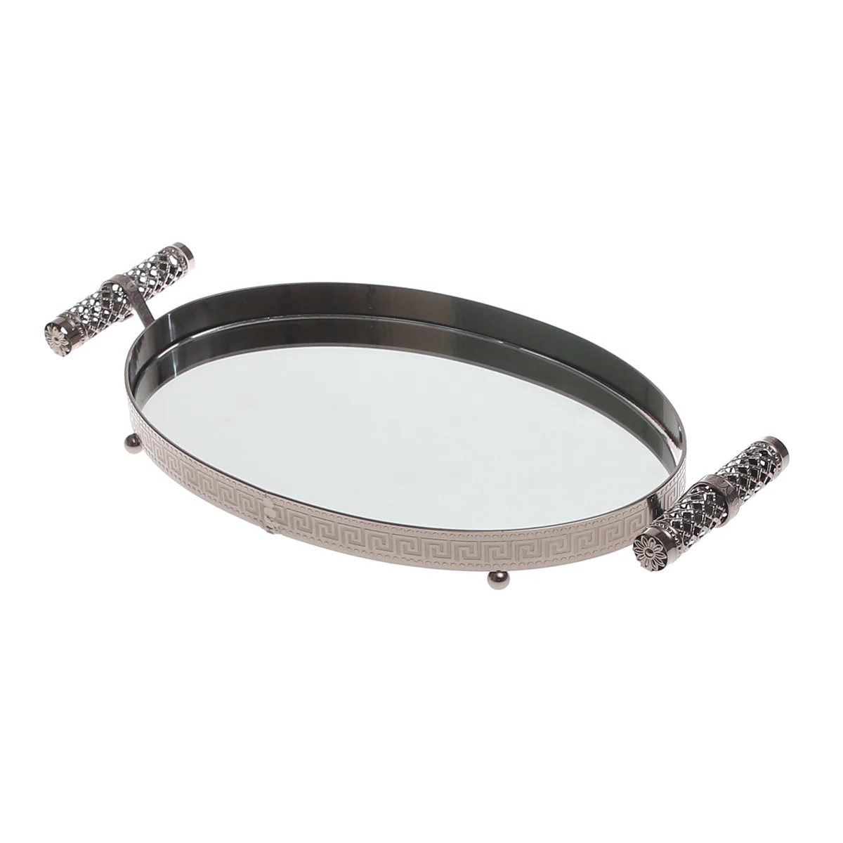 Grey Oval Iron & Glass Decorative Tray – D2630-C - Image 2
