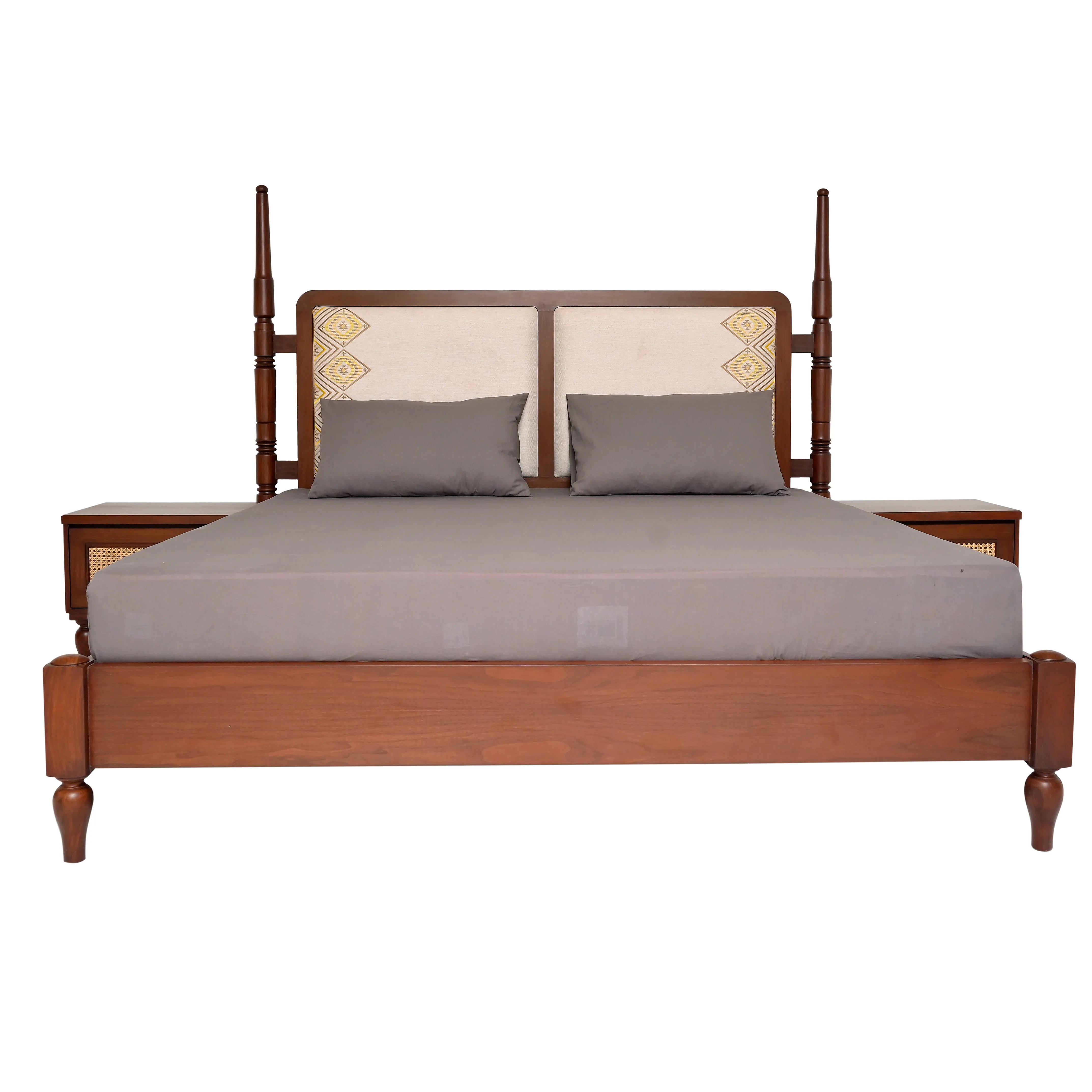 Gul Bahar Bed – Buy Solid Wood King Bed with Cane & Upholstered Headboard | Habitt - Image 2