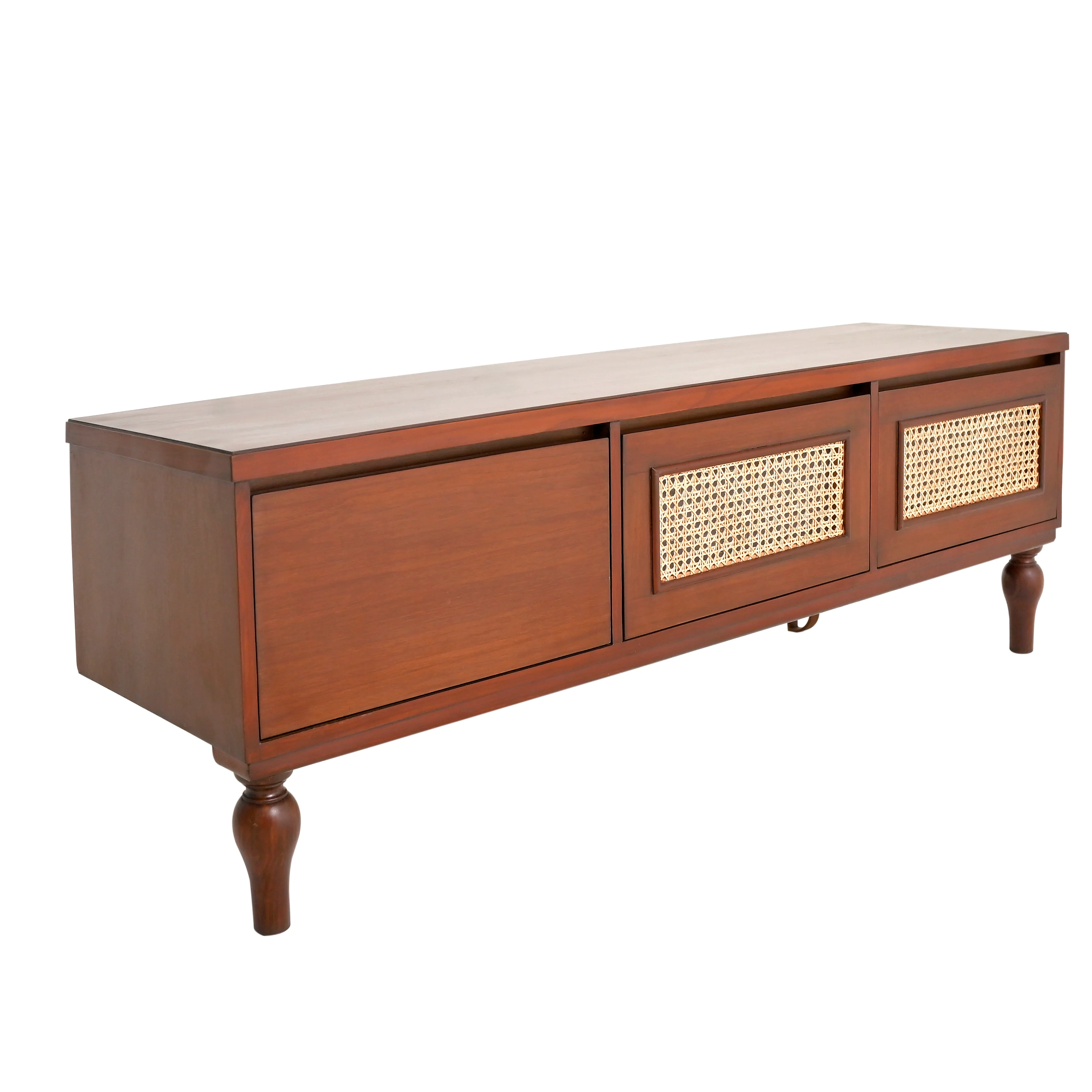 Gul Bahar TV Unit – Solid Wood Media Console with Cane Accents - Image 2