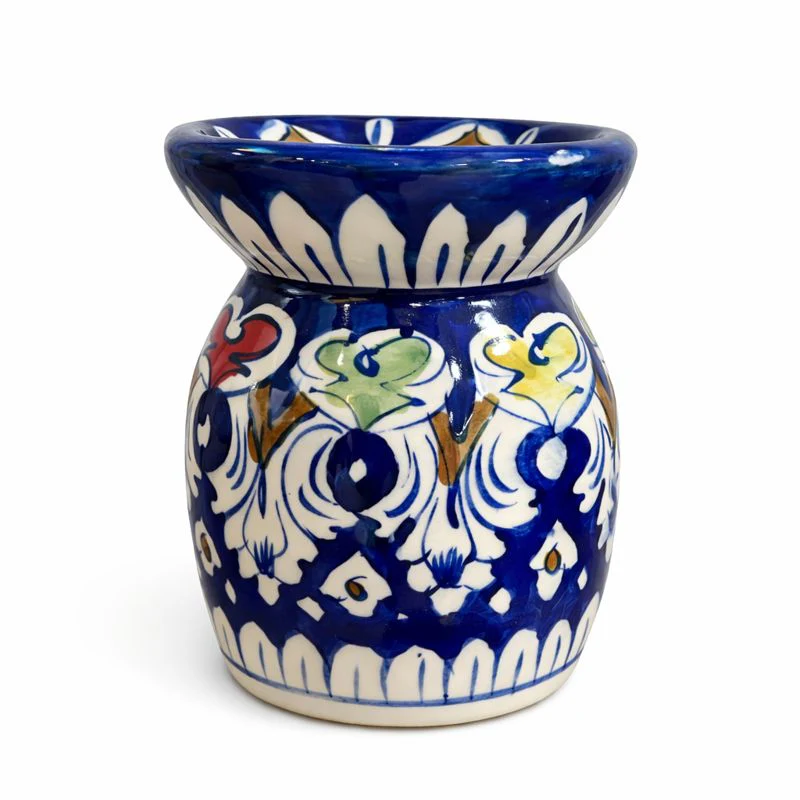 Handcrafted Blue Pottery Oil Burner – 5 Inch Height - Image 2