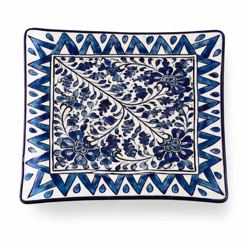 Handcrafted Ceramic Platter – Classic Blue Floral Design (9 × 9 Inches) - Image 2