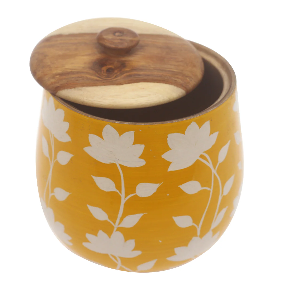 Handcrafted Naqshi Art Storage Jar with Yellow & White Floral Design - Image 2
