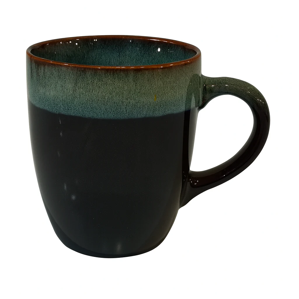 Handcrafted Reactive Glaze Ceramic Mug – Luxury Stoneware Coffee & Tea Cup in Green - Image 2