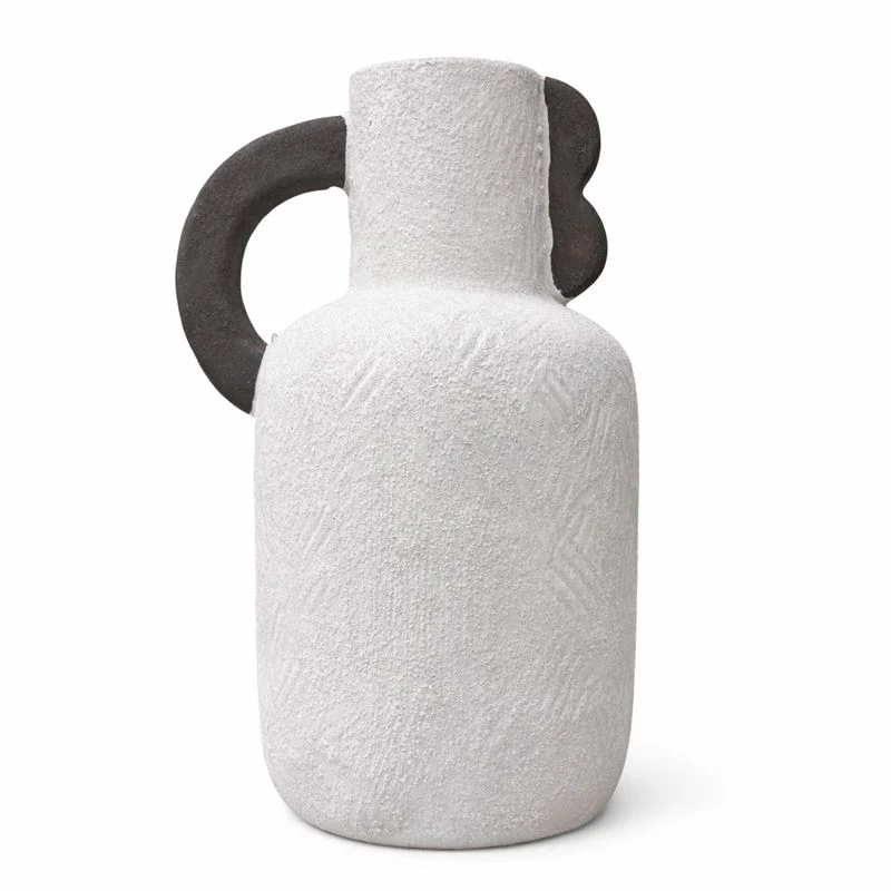 Handcrafted Round Vase (Large) – Textured Ceramic Decorative Vase with Handle (9 Inch Depth)