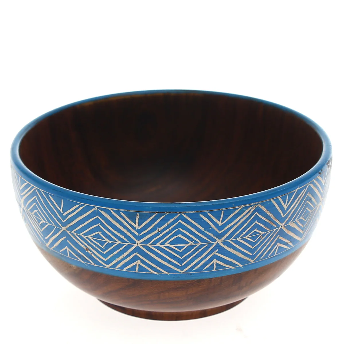 Handcrafted Wooden Bowl – 5" x 2.5" (Sky Blue Rim Design) - Image 2